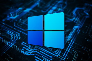Windows 10 Logo on Glowing Blue Circuit Board Technology Background HD wallpaper