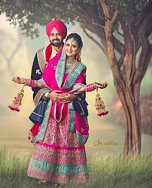 Punjabi Wedding Couple in Traditional Attire with Kalire and Turban HD phone wallpaper