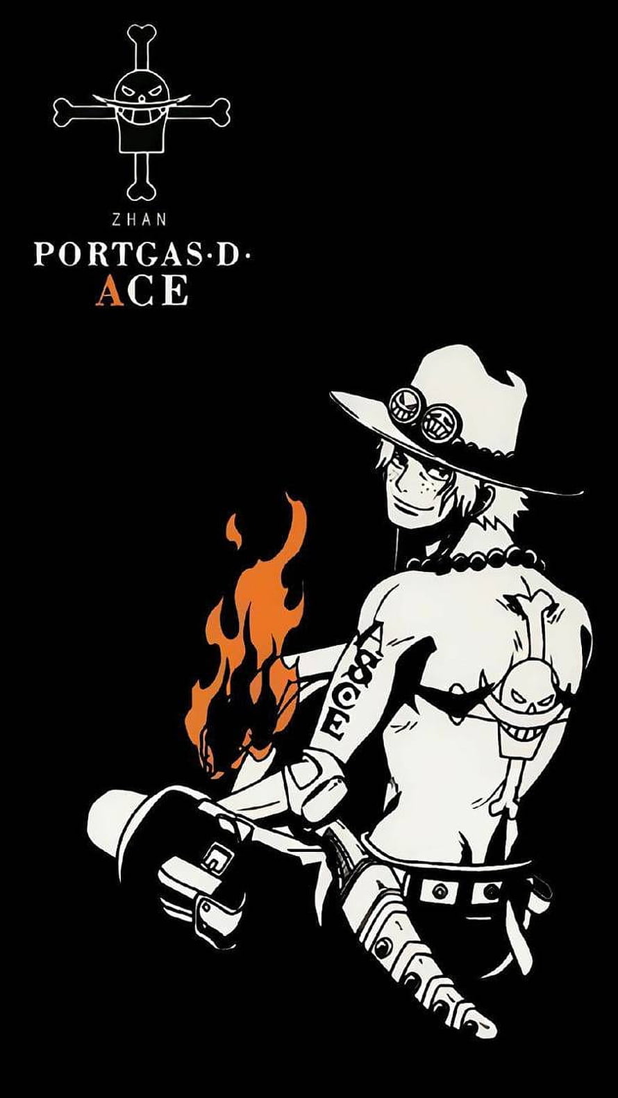 Portgas D. Ace Anime Illustration with Flames and White Hat HD phone wallpaper