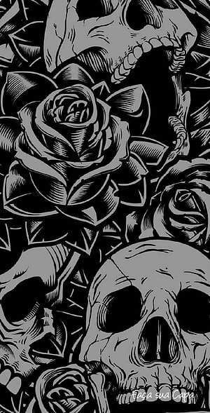 Black and White Tattoo Style Illustration Featuring Human Skulls and Roses, Love Skulls And Roses, skull love HD phone wallpaper
