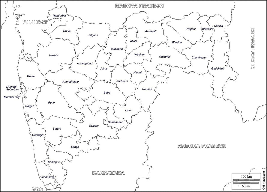 Maharashtra State District Map with Neighboring Regions and Scale HD wallpaper