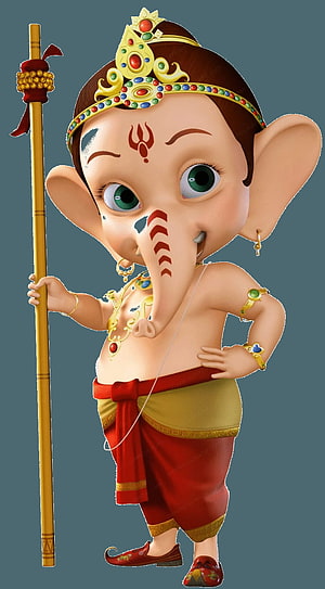 Cute 3D Bal Ganesha Illustration with Staff and Traditional Indian Attire HD phone wallpaper