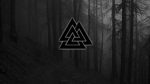 Asatru Triangular Rune Symbol in Dark Misty Forest HD wallpaper