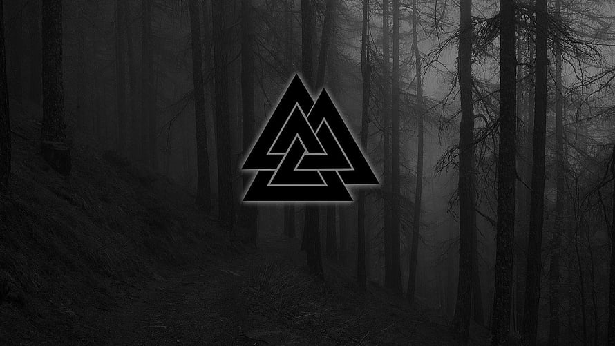 Asatru Triangular Rune Symbol in Dark Misty Forest HD wallpaper