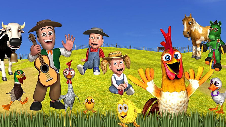 La Granja De Zenon 3D Farm Characters With Animals And Guitar On Green Hill HD wallpaper