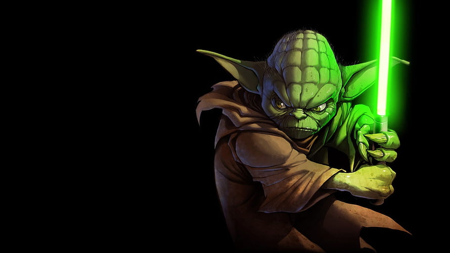 Yoda Wielding Green Lightsaber in Dark Cinematic Star Wars Illustration HD wallpaper