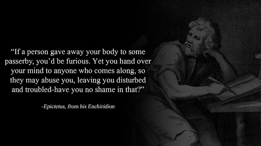 Epictetus Quote on Mind and Body from the Enchiridion with Classical Portrait HD wallpaper