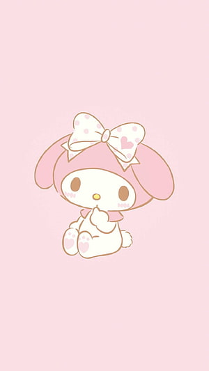 Cute My Melody Character Sitting with Polka Dot Bow on Soft Pink Background HD phone wallpaper