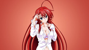 Rias Gremory Anime Character in White Shirt with Long Red Hair and Blue Eyes HD wallpaper