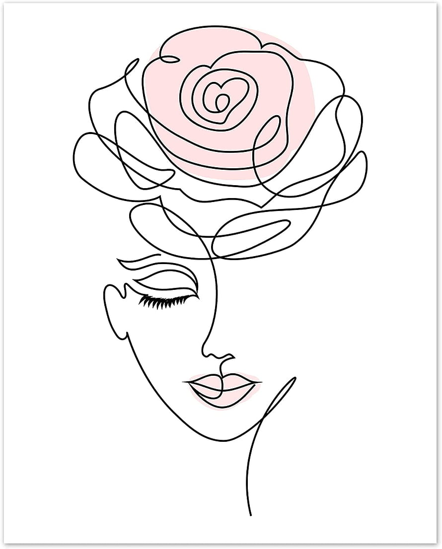 Minimalist One Line Art Woman Face With Rose Flower Blush Pink Abstract Portrait HD phone wallpaper