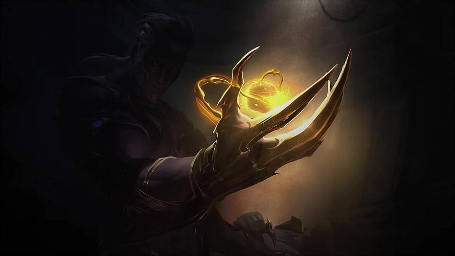Zed Galaxy Slayer Skin Concept Art with Golden Energy and Claws HD wallpaper