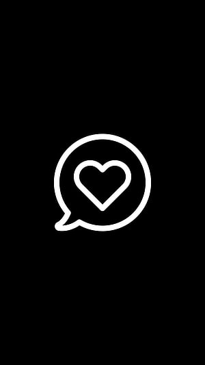 Minimalist White Heart Chat Bubble Icon on Black Background HD phone wallpaper