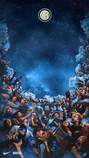 Inter Milan Fans Celebrating Under a Starry Night Sky with Club Crest HD phone wallpaper