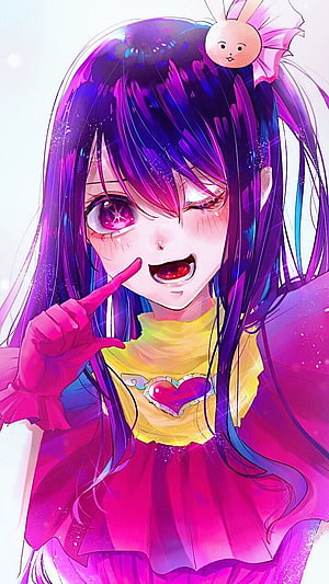 Hoshino Ai from Oshi no Ko Anime Character Portrait with Purple Hair and Heart Brooch HD phone wallpaper