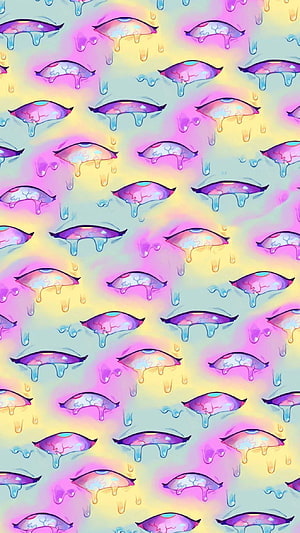Pastel Ahegao Eyes Pattern with Dripping Tears and Soft Gradient Background HD phone wallpaper