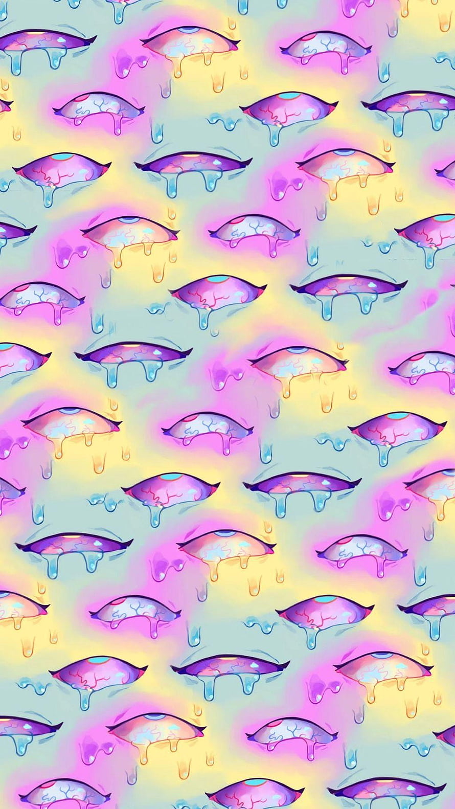 Pastel Ahegao Eyes Pattern with Dripping Tears and Soft Gradient Background HD phone wallpaper