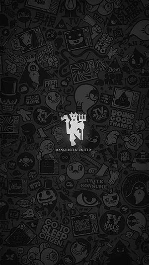 Manchester United Doodle Pattern Wallpaper with White Devil Logo HD phone wallpaper
