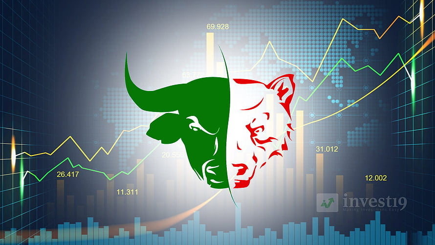 Stock Market Bull and Bear Silhouette with Financial Charts and Candlestick Graphs HD wallpaper