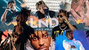 Juice WRLD LND Album Artwork Collage with Dramatic Lighting and Paint Splatter Effects HD wallpaper