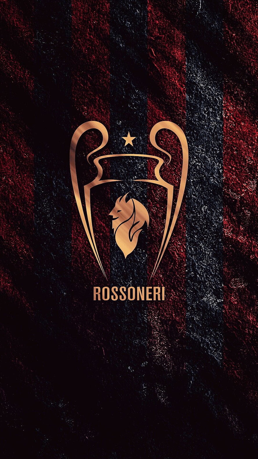 AC Milan Rossoneri Gold Lion Crest on Dark Red and Black Striped Background HD phone wallpaper