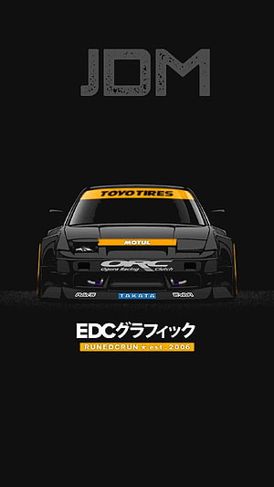 JDM Racing Car Front View with Toyo Tires and Motul Sponsorship on Black Background HD phone wallpaper