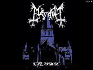 Mayhem Life Eternal Album Artwork with Gothic Cathedral and Black Metal Typography HD wallpaper