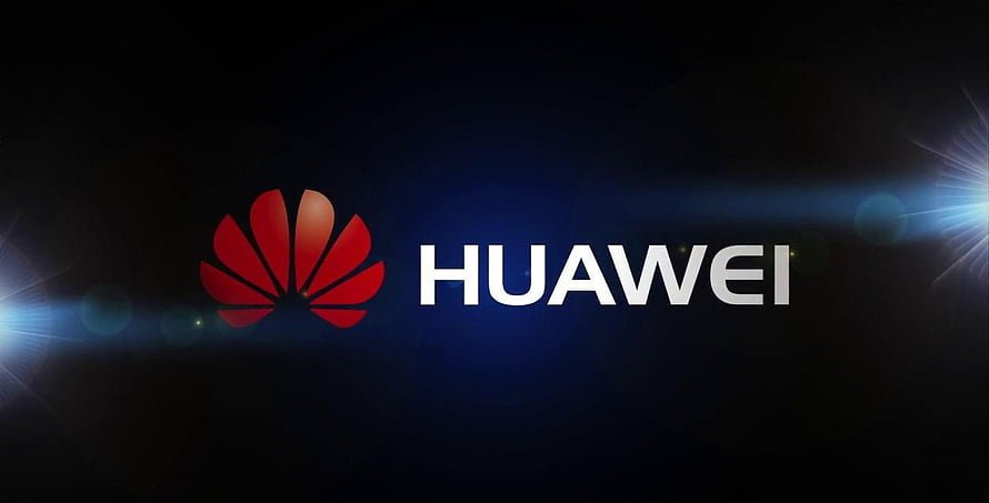 Huawei Corporate Logo on Dark Background with Cinematic Lens Flare and Blue Light Effects HD wallpaper