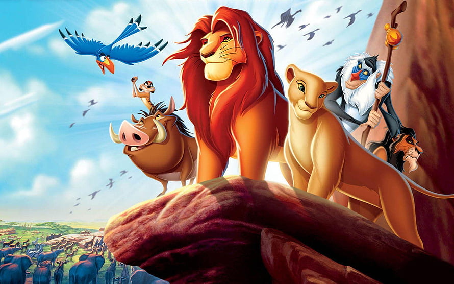The Lion King Classic Animated Ensemble on Pride Rock with Simba Nala and Rafiki HD wallpaper