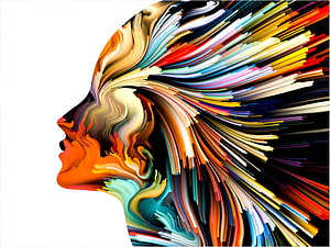 Vibrant Abstract Woman Profile With Flowing Multicolored Strokes HD wallpaper