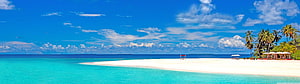 Pristine Tropical Beach Panorama With Turquoise Water And Palm Trees HD wallpaper