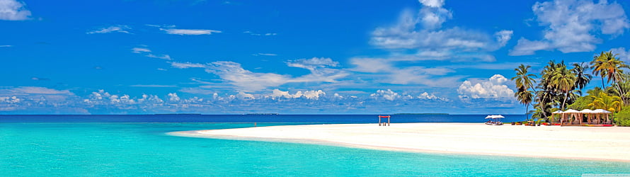 Pristine Tropical Beach Panorama With Turquoise Water And Palm Trees HD wallpaper