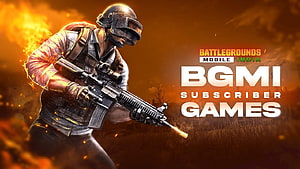 BGMI Soldier with Rifle in Fiery Battlefield Scene HD wallpaper