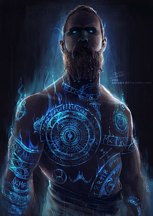 Baldur Glowing Rune Tattoos Fantasy Concept Art Portrait HD phone wallpaper