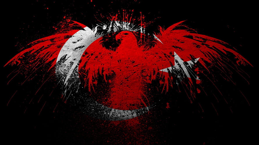 Grunge Turkey Flag Eagle Emblem with Crescent and Star on Black Background HD wallpaper