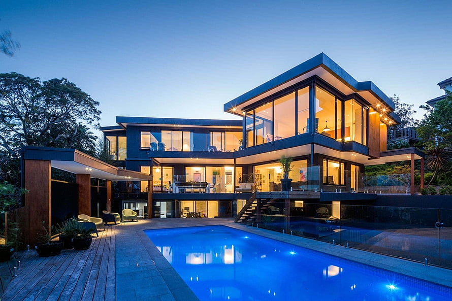 Modern Luxury Villa With Infinity Pool At Dusk HD wallpaper