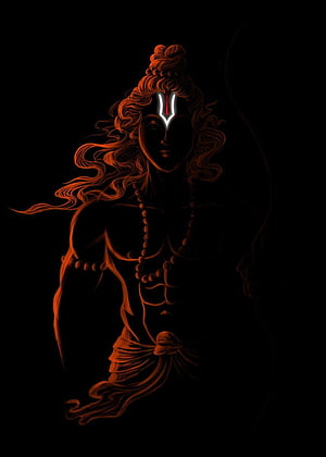 Stylized Digital Illustration of Lord Rama in Dark Red and Black HD phone wallpaper
