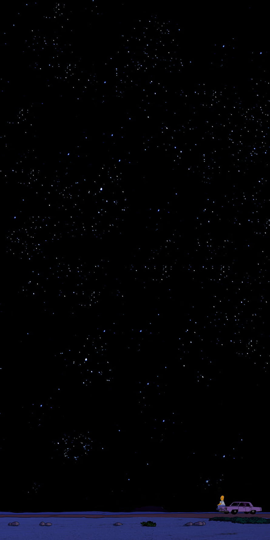 Homer Simpson Standing Alone Under a Vast Starry Night Sky HD phone wallpaper
