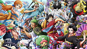 One Piece Wano Country Straw Hats Samurai Anime Group Illustration HD wallpaper