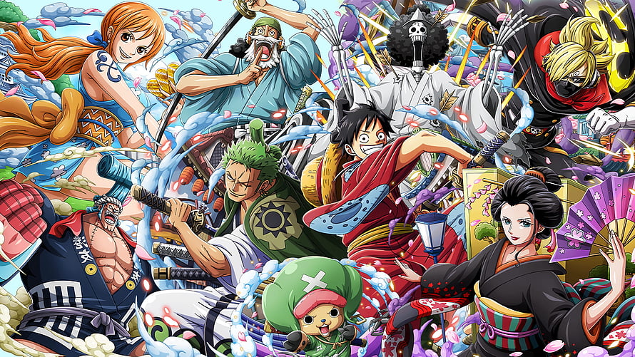 One Piece Wano Kuni Samurai Crew in Traditional Japanese Attire HD wallpaper