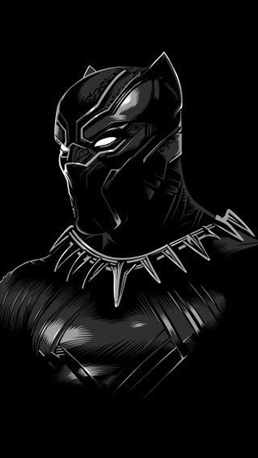 Black Panther Marvel Comic Style Portrait with Glowing Eyes and Spiked Collar on Black Background HD phone wallpaper