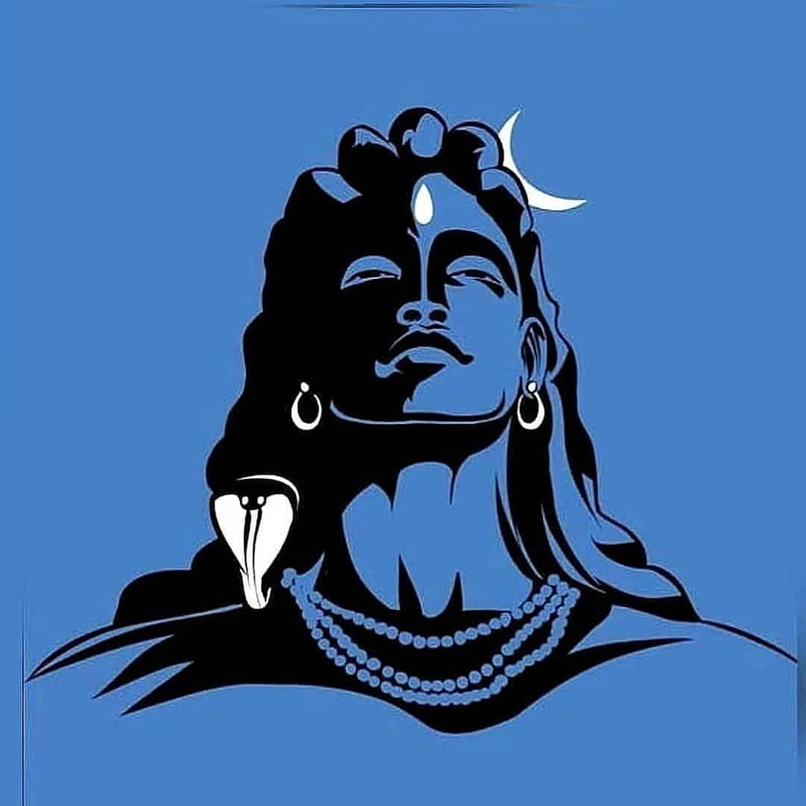 Stylized Black and Blue Illustration of Lord Shiva with Crescent Moon and Snake HD phone wallpaper