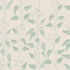 Sage Green Watercolor Eucalyptus Leaf Pattern on Cream Background HD phone wallpaper