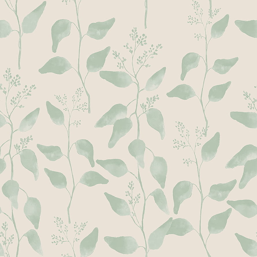 Sage Green Watercolor Eucalyptus Leaf Pattern on Cream Background HD phone wallpaper
