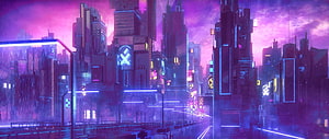 Cyberpunk Cityscape with Neon Lights and Rainy Atmosphere HD wallpaper