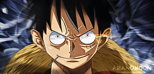 One Piece Luffy Gear 5 Anime Character Portrait with Electric Energy and Intense Expression HD wallpaper