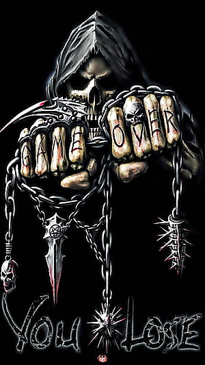 Grim Reaper Skull Game Over Dark Fantasy Artwork HD phone wallpaper