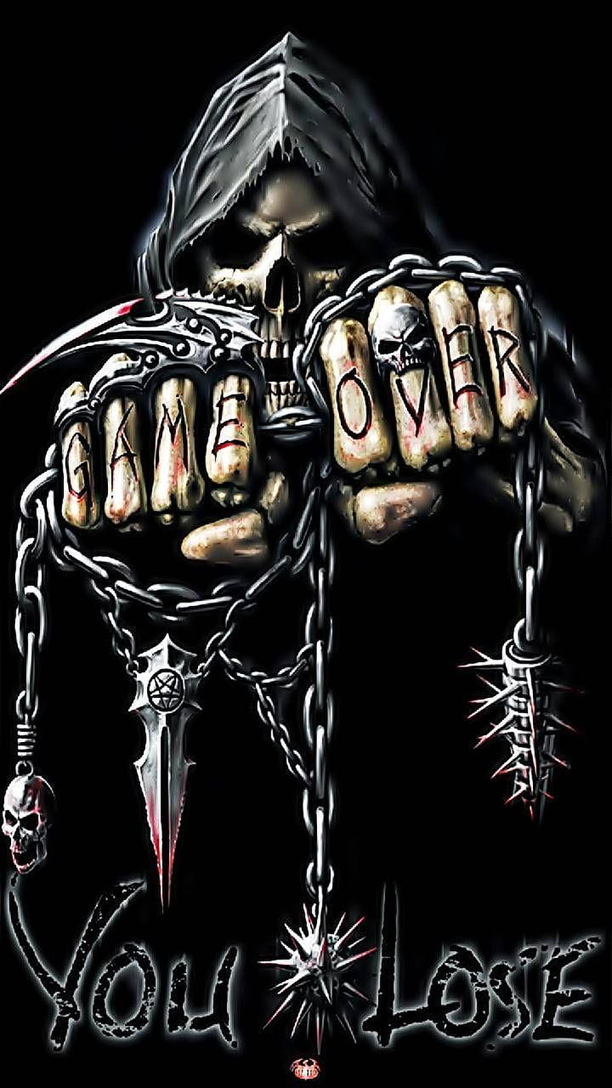 Grim Reaper Skull Game Over Dark Fantasy Artwork HD phone wallpaper