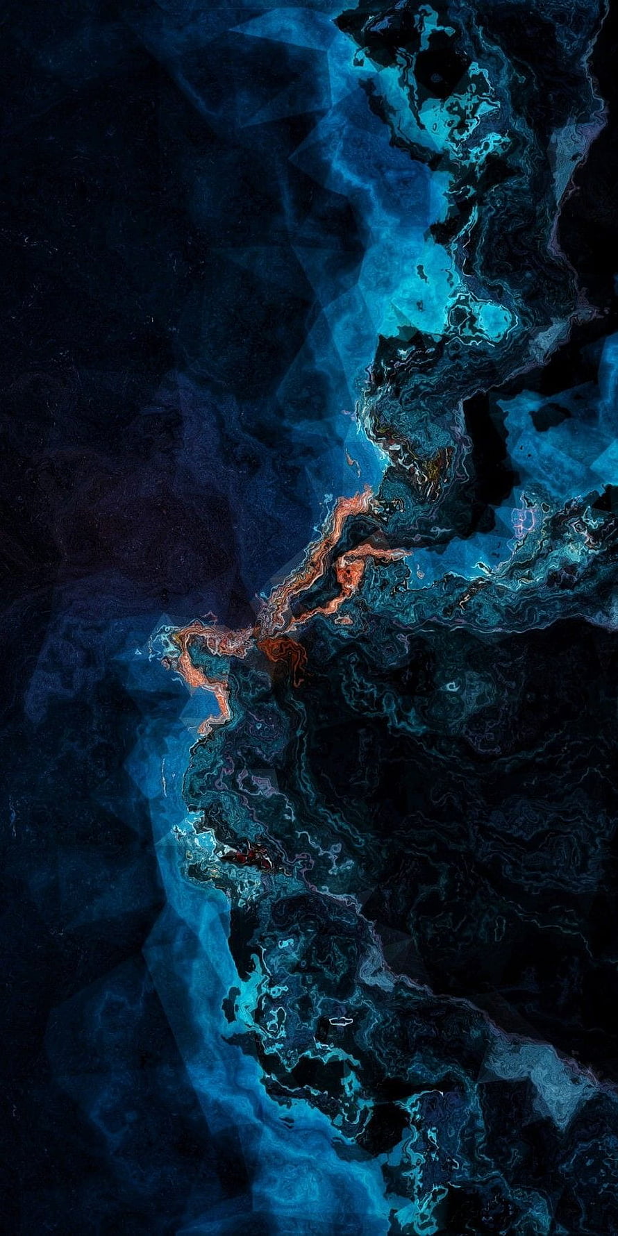 Dark Abstract Liquid Gradient with Cyan and Orange Accents on Black Background HD phone wallpaper