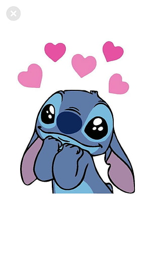 Cute Disney Stitch Cartoon With Floating Pink Hearts On White Background HD phone wallpaper