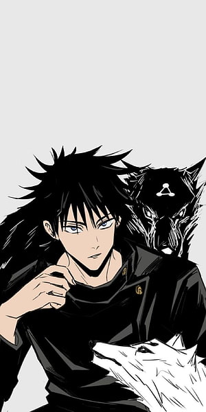 Megumi Fushiguro with Divine Dogs in Black Jujutsu Sorcerer Uniform HD phone wallpaper